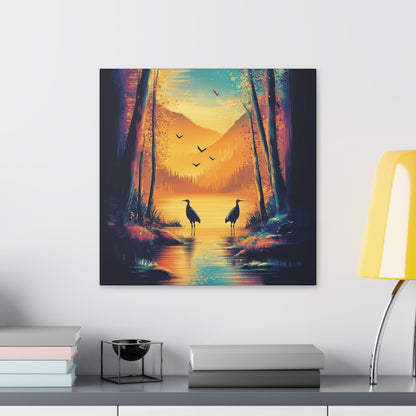 Cranes at Sunset - Delight in Nature Series - Fine Art Print on Canvas