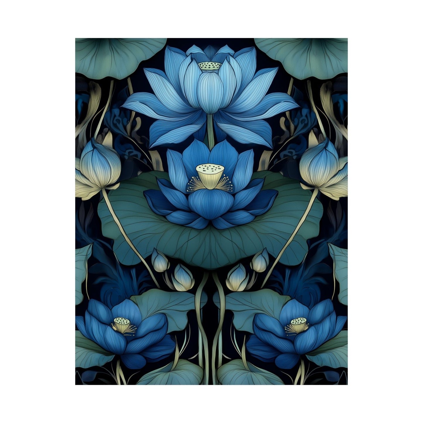 Mystical Blue Lotus Fine Art Print - Matte Vertical Poster - Zen Floral Art for Home Décor