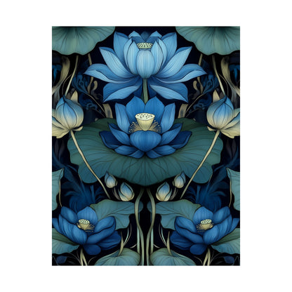 Mystical Blue Lotus Fine Art Print - Matte Vertical Poster - Zen Floral Art for Home Décor