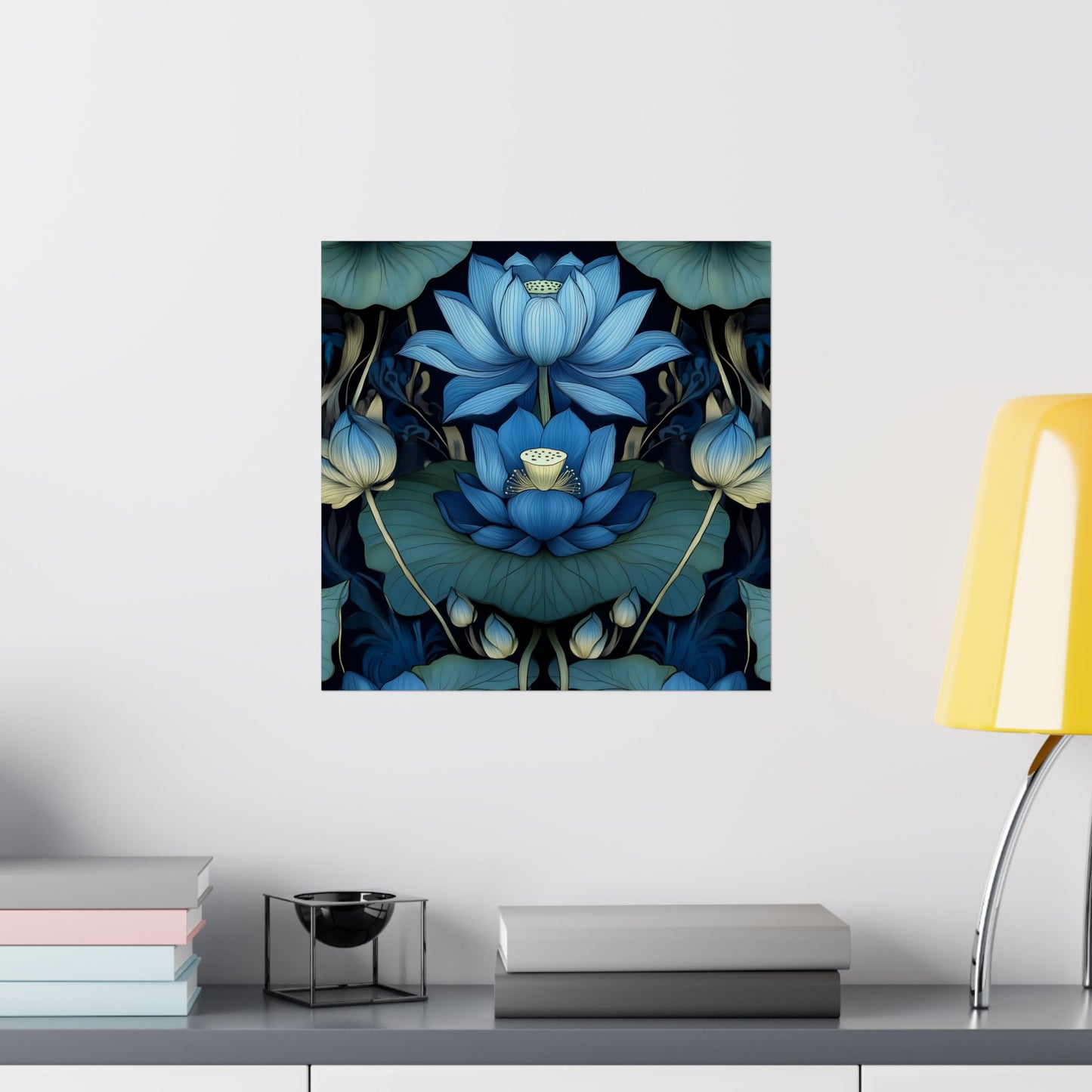 Mystical Blue Lotus Fine Art Print - Matte Vertical Poster - Zen Floral Art for Home Décor