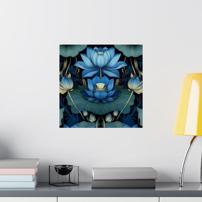 Mystical Blue Lotus Fine Art Print - Matte Vertical Poster - Zen Floral Art for Home Décor