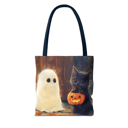 Trick or Treat Halloween Tote Bag - Kitten & Friendly Ghost