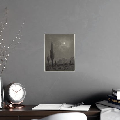 New Moon and Evening Star over Cactus- Celestial Fine Art Poster