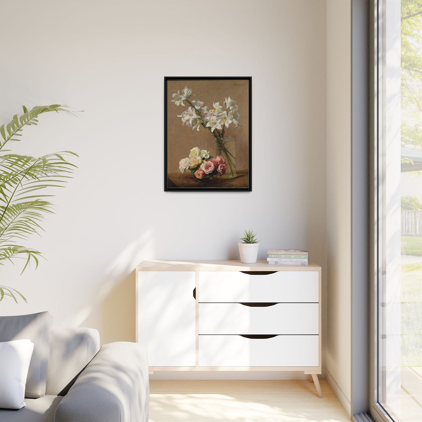 Henri Fantin-Latour : Roses and Lilies (1888) - Giclee Fine Art Print - Museum Collection Framed Canvas Print