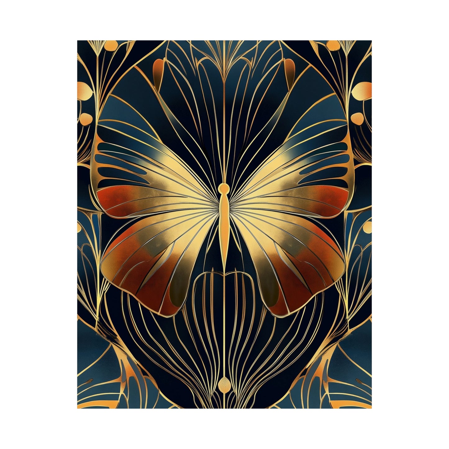Art Deco Golden Butterfly Fine Art Print - Matte Vertical Poster - Vibrant Home Décor - Chic Style