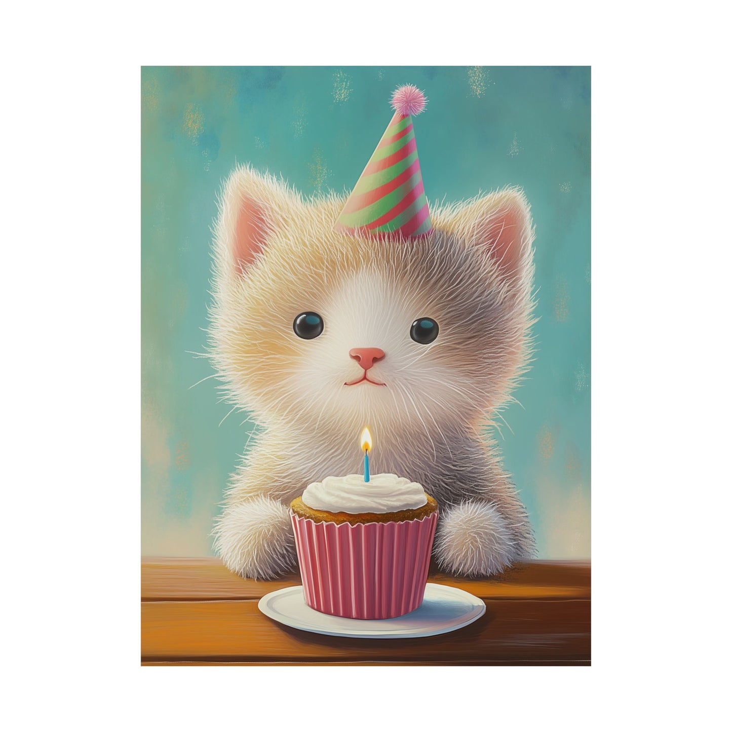 Cute Kitten Birthday Poster - Cat Café - Whimsical Animals - Adorable Kitten Wall Art