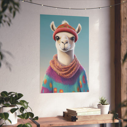 Cozy Llama Art Print - Whimsical Animals - Horizontal Matte Poster for Wall Art