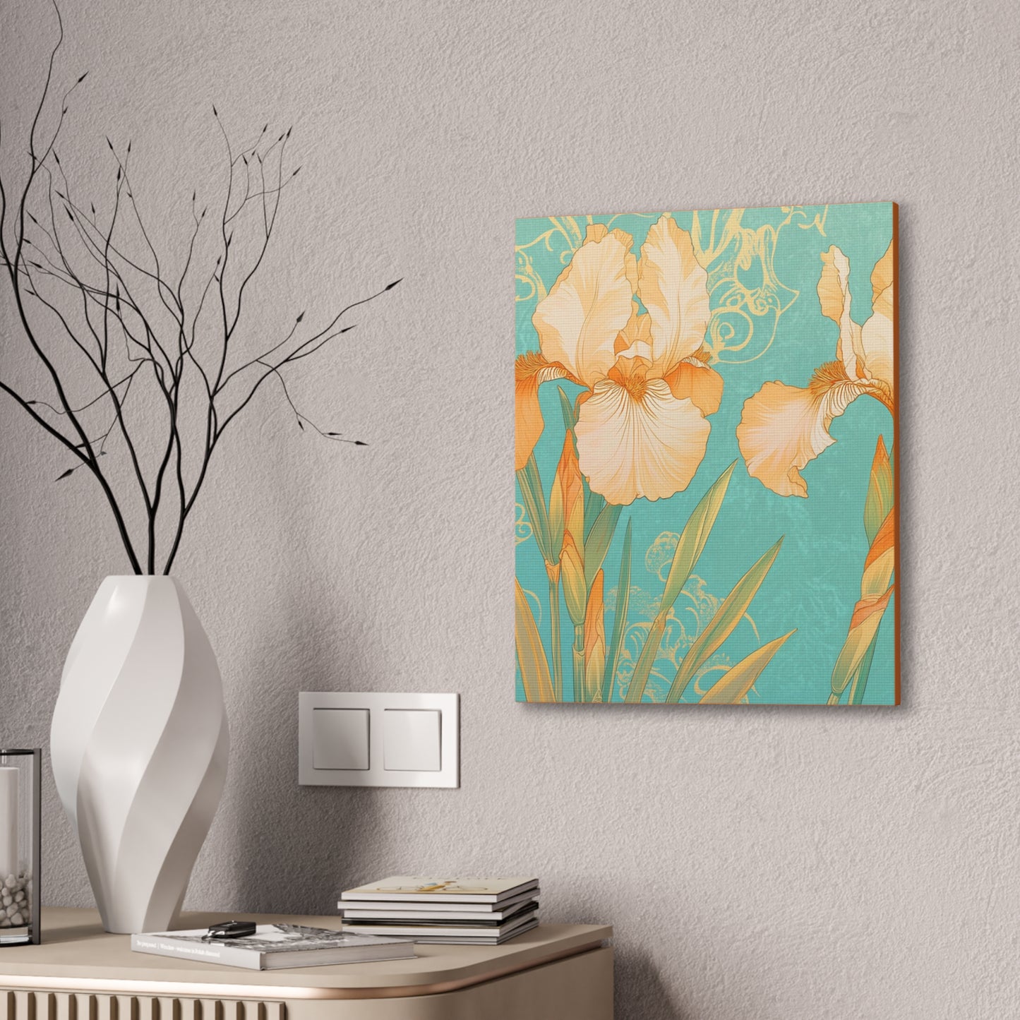Iris Flowers on Turquois - Stretched Canvas