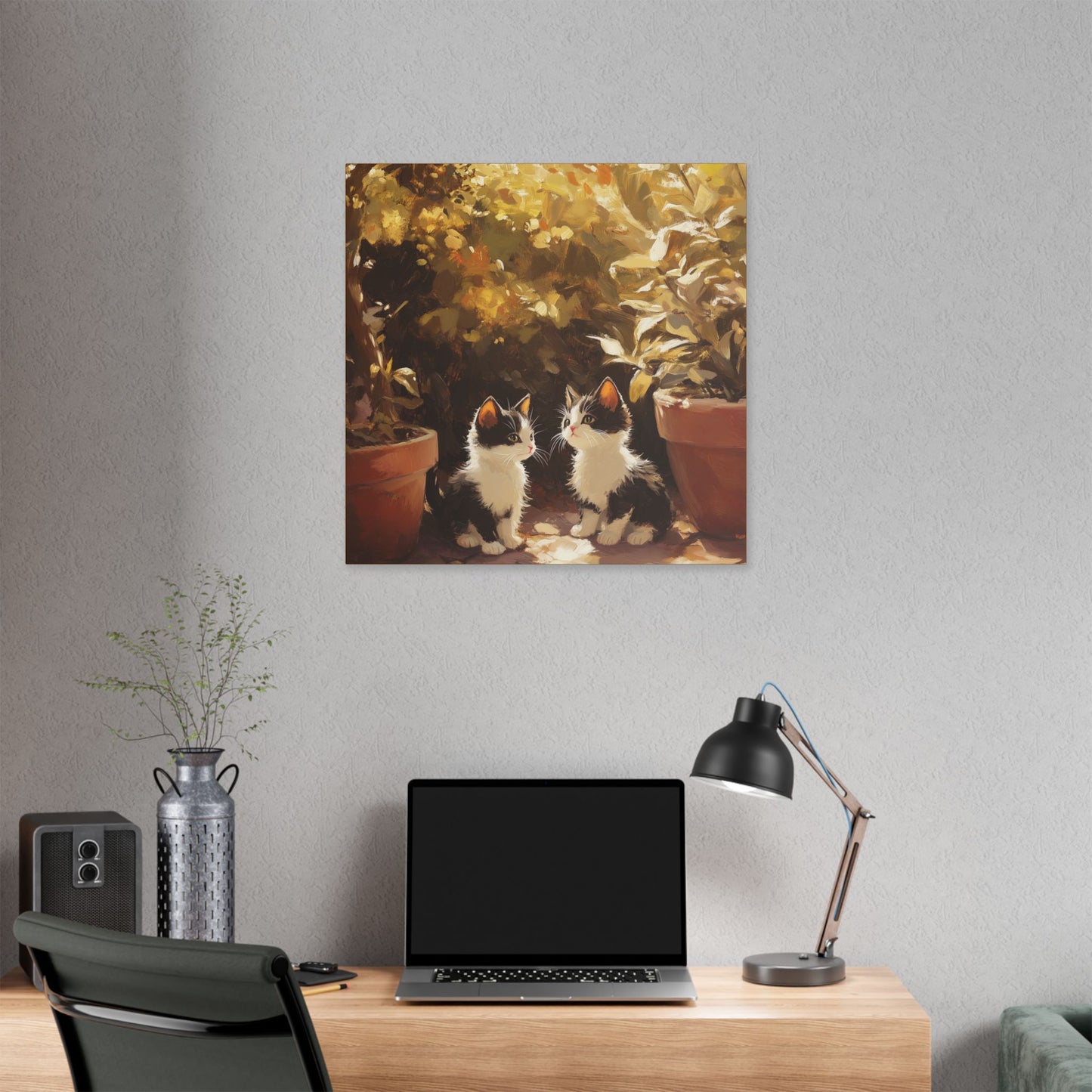 Kittens Conspire  - Garden Friends Series - Fine Art Print on Canvas