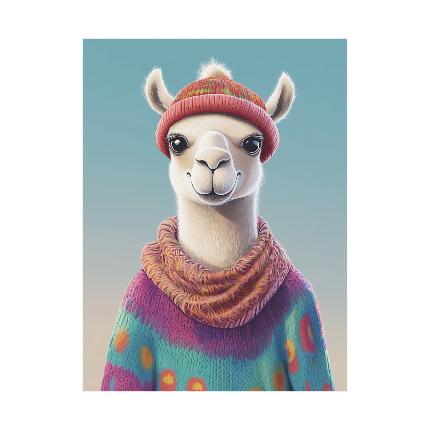 Cozy Llama Art Print - Whimsical Animals - Horizontal Matte Poster for Wall Art