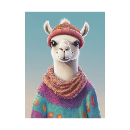 Cozy Llama Art Print - Whimsical Animals - Horizontal Matte Poster for Wall Art