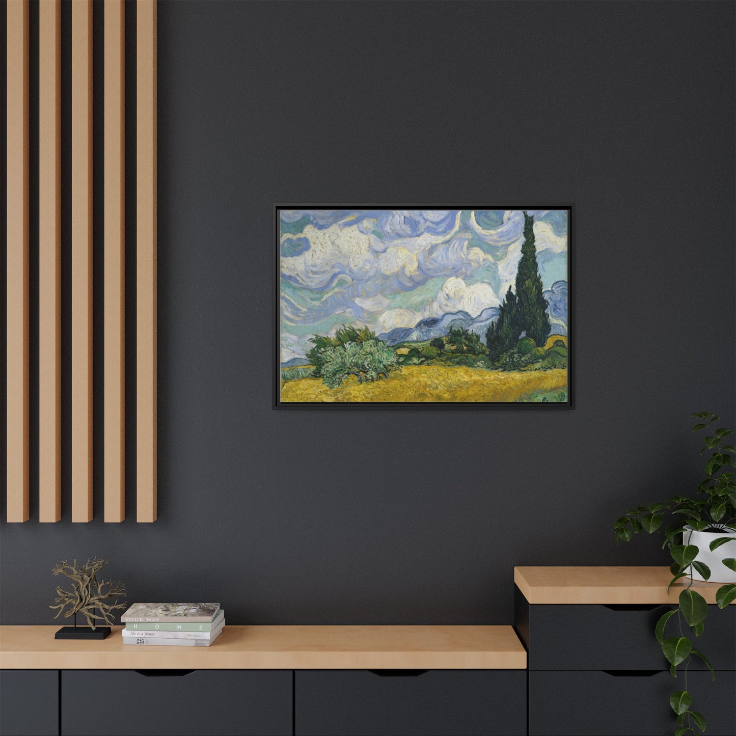 Van Gogh - Wheat Field with Cypresses - Museum Collection - Framed Canvas Print