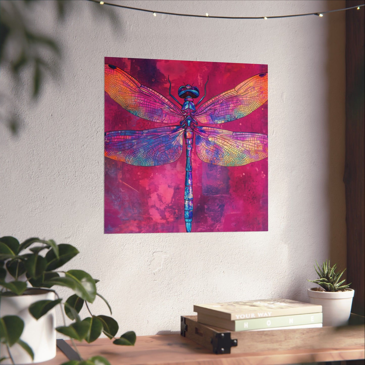 Magenta Dragonfly Watercolor Art Print - Matte Vertical Posters