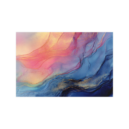 Muse (Style C) - Modern Abstract Fluid Art - Blue/Pink with Gold Highlights - Giclee Fine Art Print