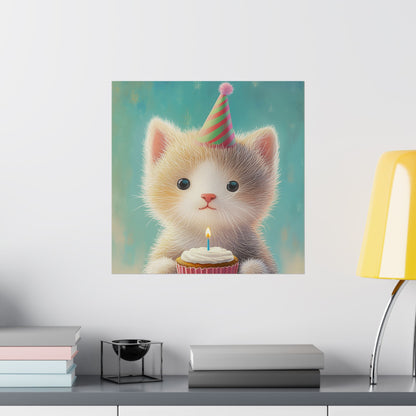 Cute Kitten Birthday Poster - Cat Café - Whimsical Animals - Adorable Kitten Wall Art