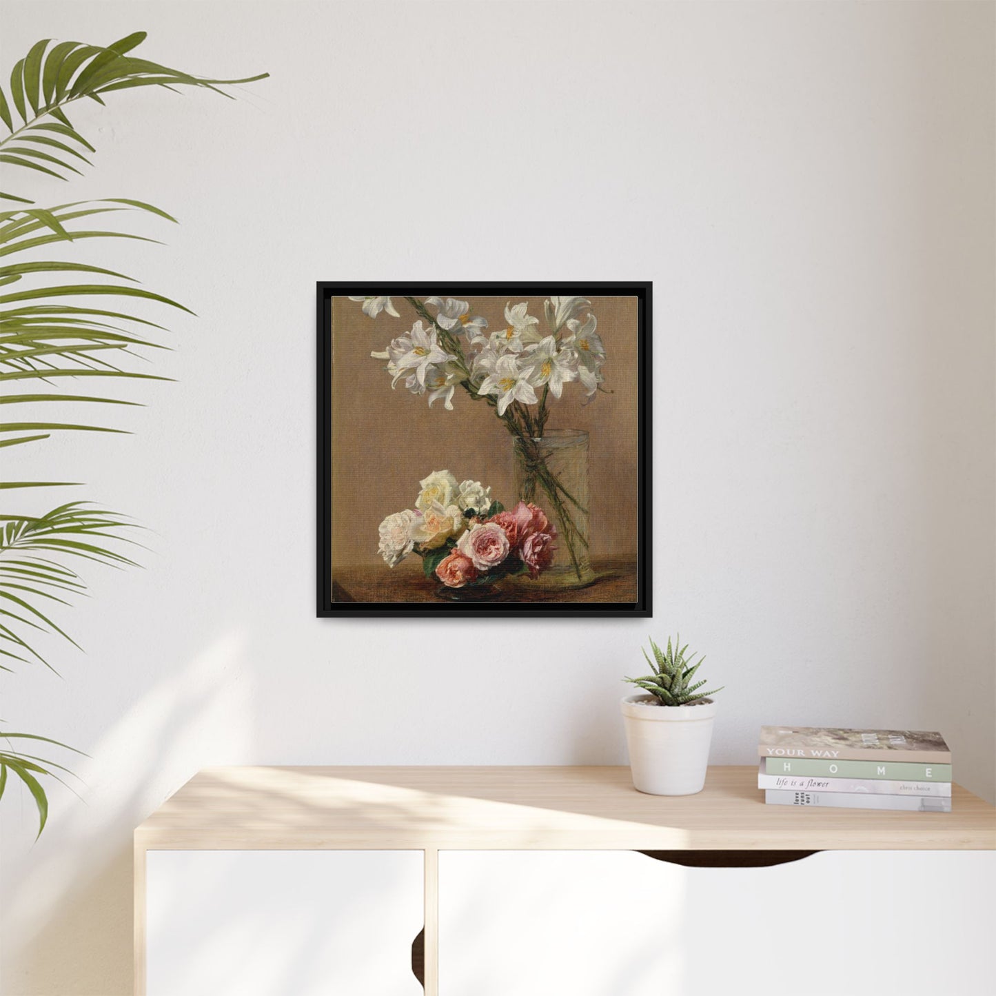 Henri Fantin-Latour : Roses and Lilies (1888) - Giclee Fine Art Print - Museum Collection Framed Canvas Print