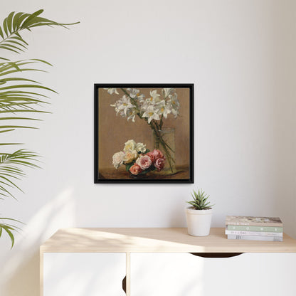 Henri Fantin-Latour : Roses and Lilies (1888) - Giclee Fine Art Print - Museum Collection Framed Canvas Print