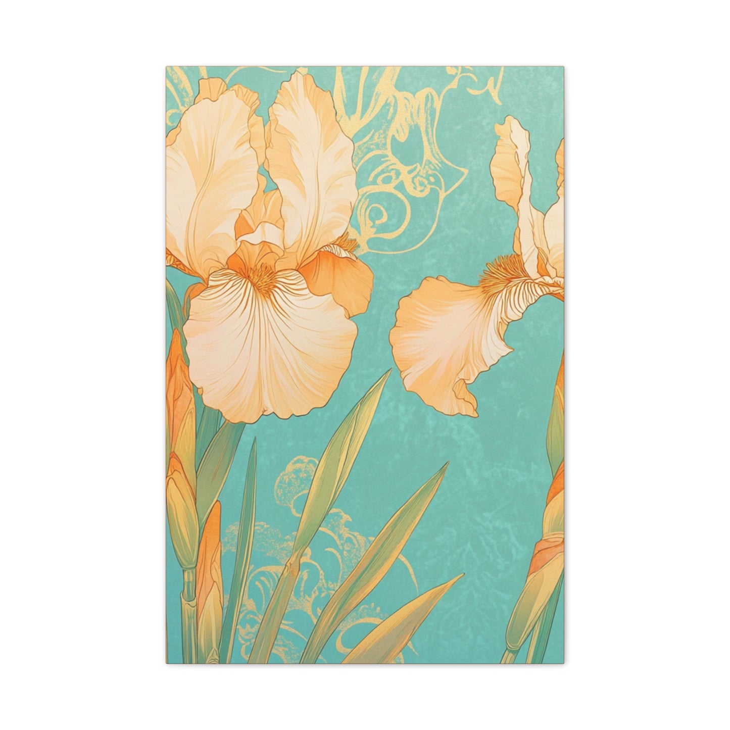 Iris Flowers on Turquois - Stretched Canvas