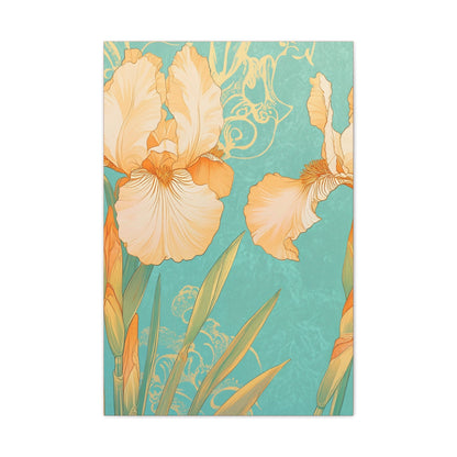 Iris Flowers on Turquois - Stretched Canvas