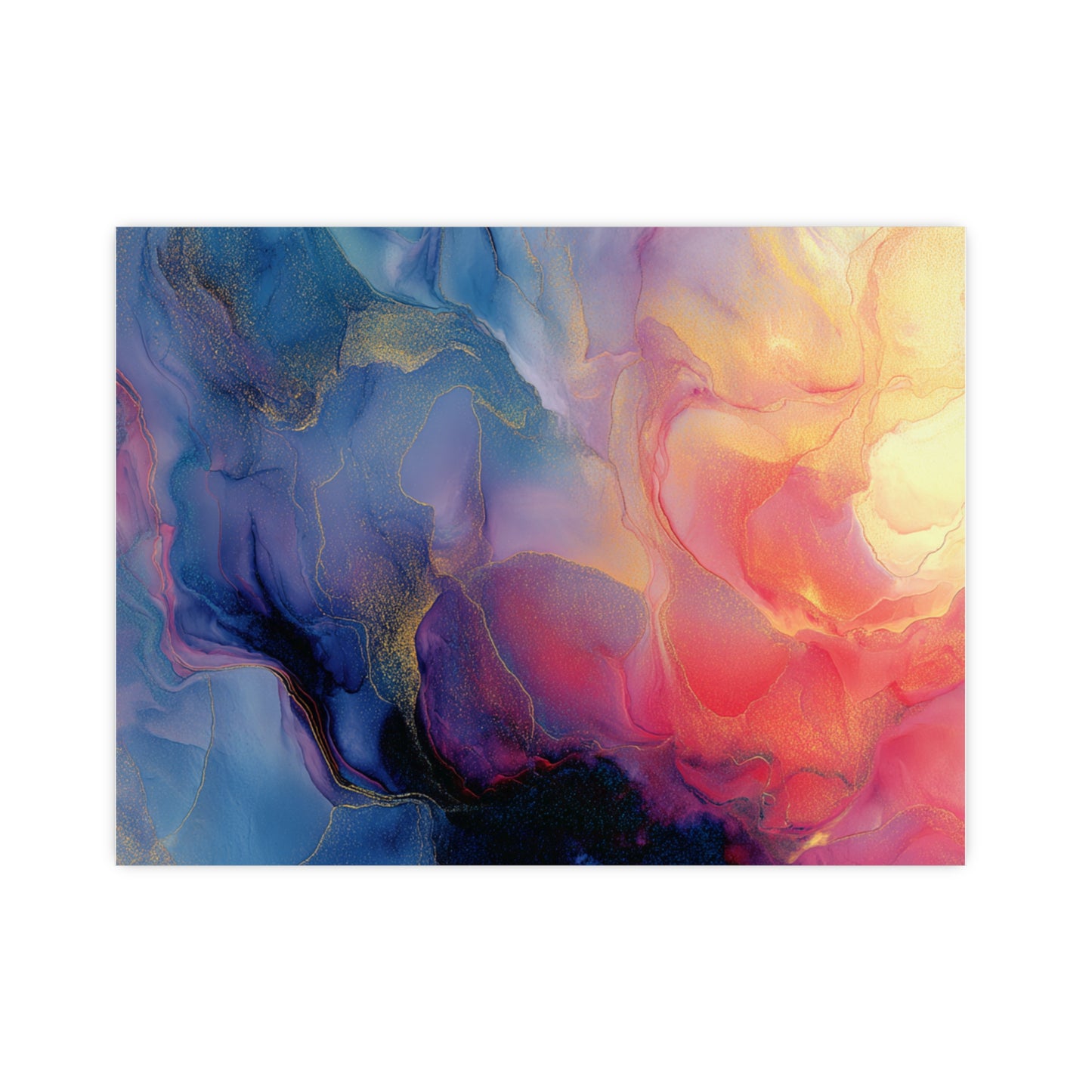 Muse (Style A) - Modern Abstract Fluid Art - Blue/Pink with Gold Highlights - Giclee Fine Art Print