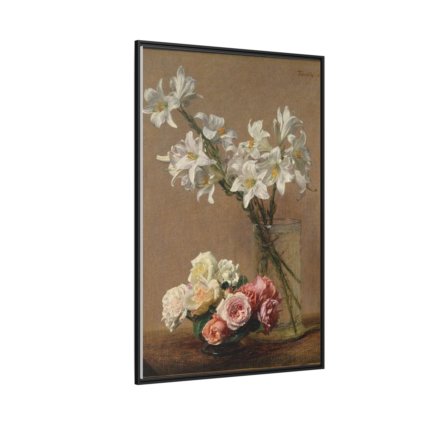 Henri Fantin-Latour : Roses and Lilies (1888) - Giclee Fine Art Print - Museum Collection Framed Canvas Print