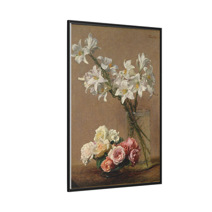 Henri Fantin-Latour : Roses and Lilies (1888) - Giclee Fine Art Print - Museum Collection Framed Canvas Print