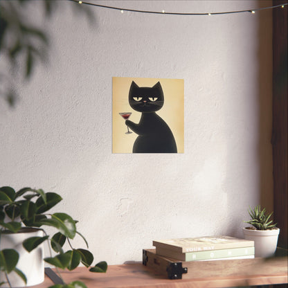 Cat with a Cocktail - Cat Café Series - Fine art print - Matte Vertical Wall Art  - Poster Print - for Cat Lovers