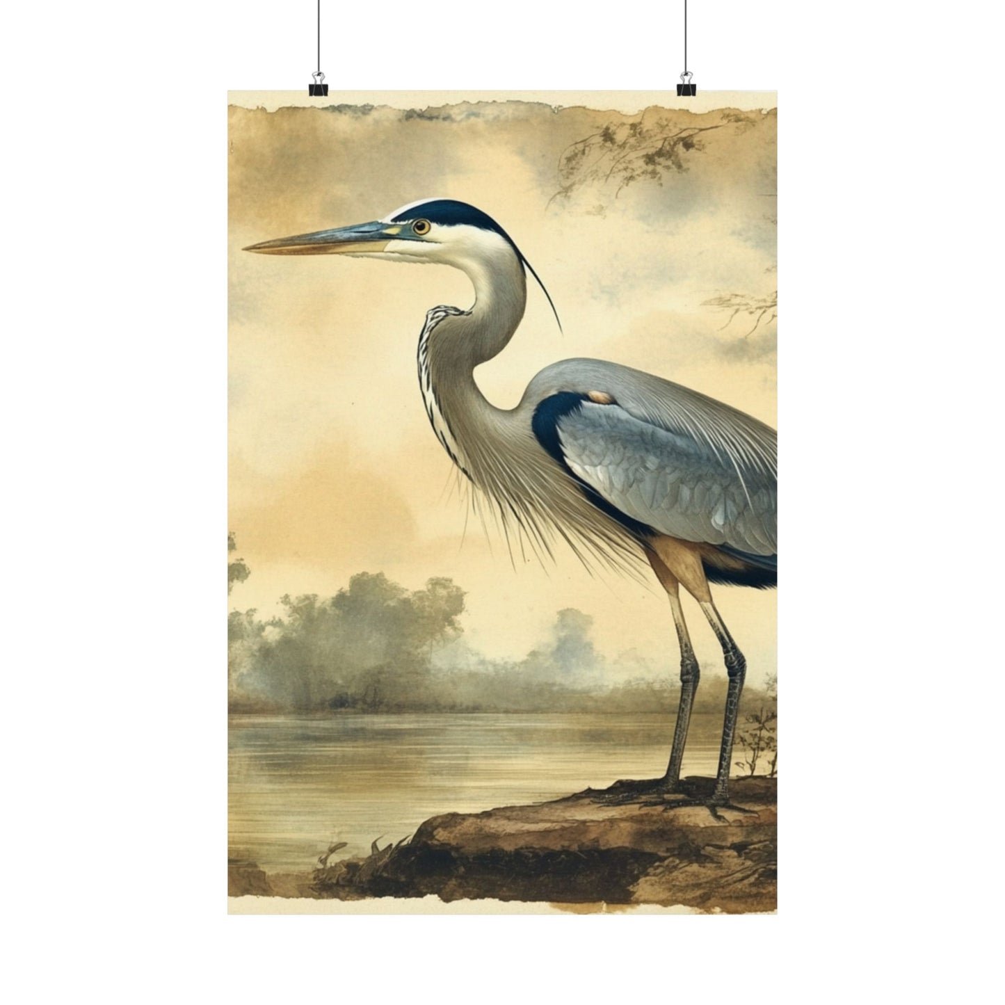 Elegant Blue Heron Coastal Fine Art Print