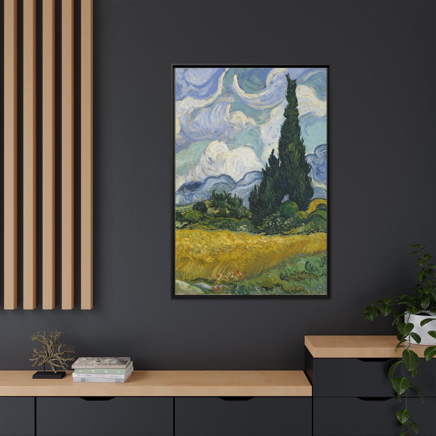 Van Gogh - Wheat Field with Cypresses - Museum Collection - Framed Canvas Print
