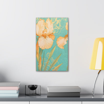 Iris Flowers on Turquois - Stretched Canvas