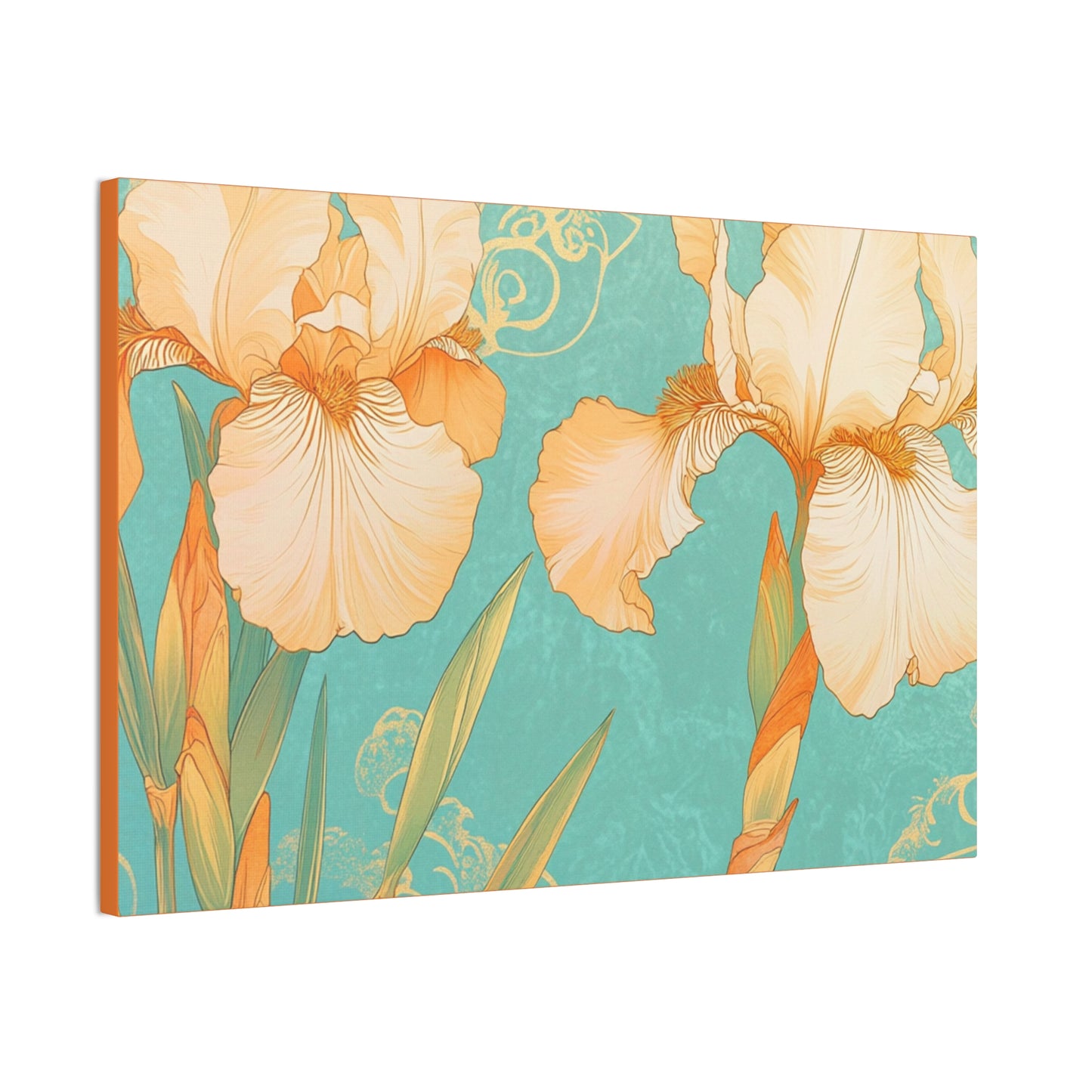 Iris Flowers on Turquois - Stretched Canvas