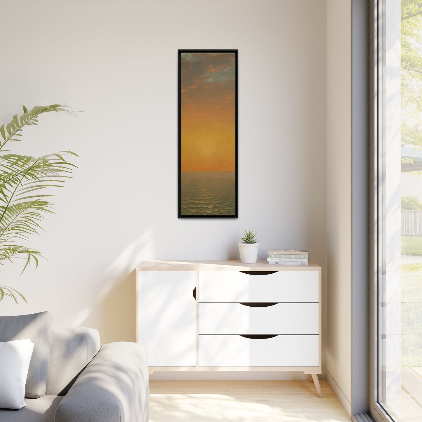 John Frederick Kensett : Sunset on the Sea (1872) - Museum Collection - Framed Canvas Print