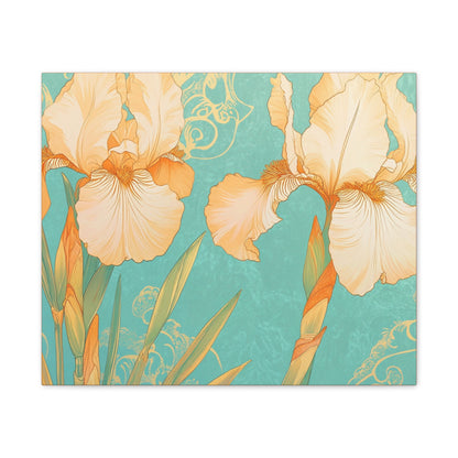 Iris Flowers on Turquois - Stretched Canvas