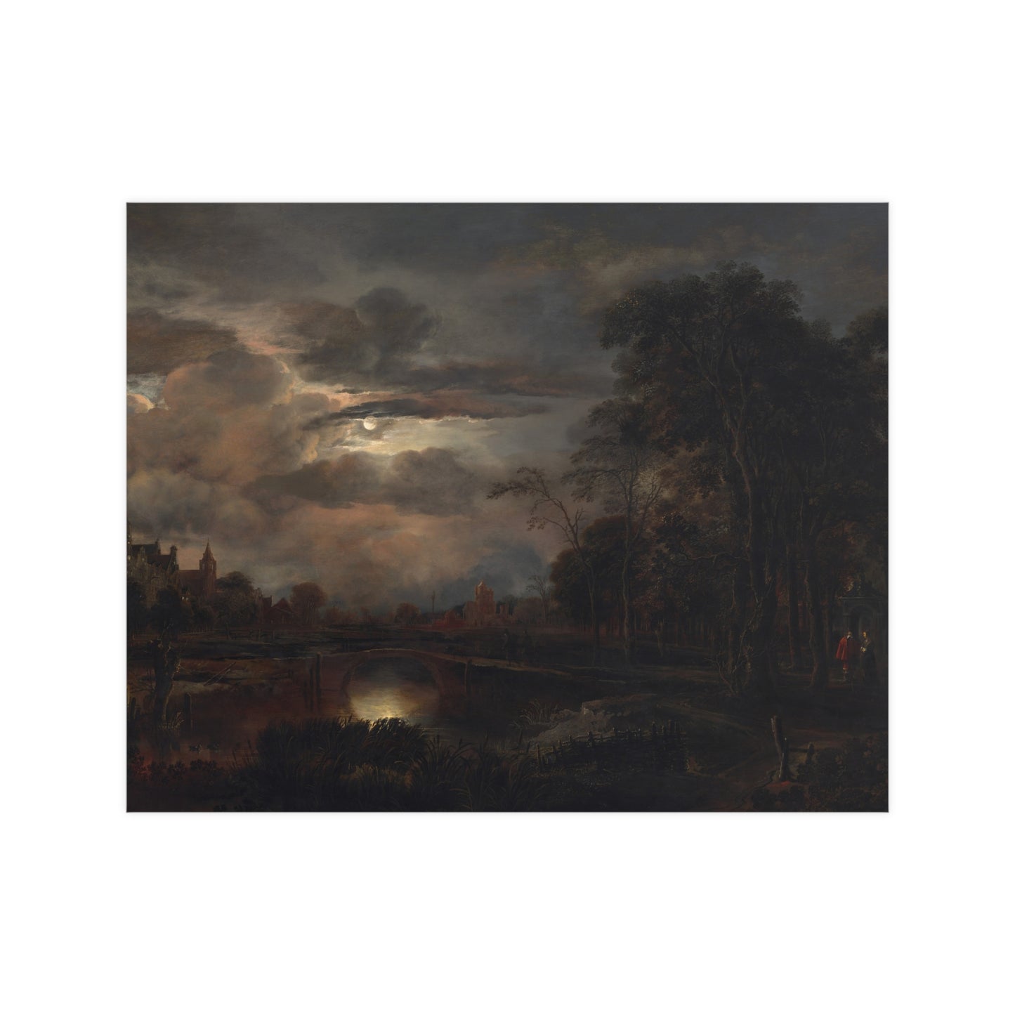 Moonlit Landscape with Bridge - Romantic Night Fine Art Poster