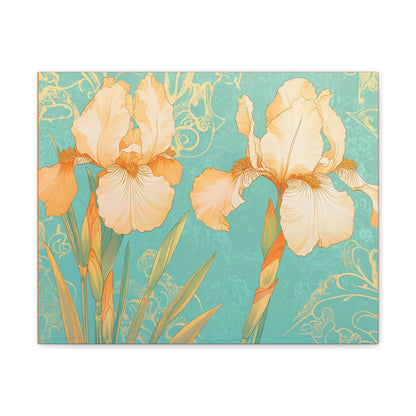 Iris Flowers on Turquois - Stretched Canvas