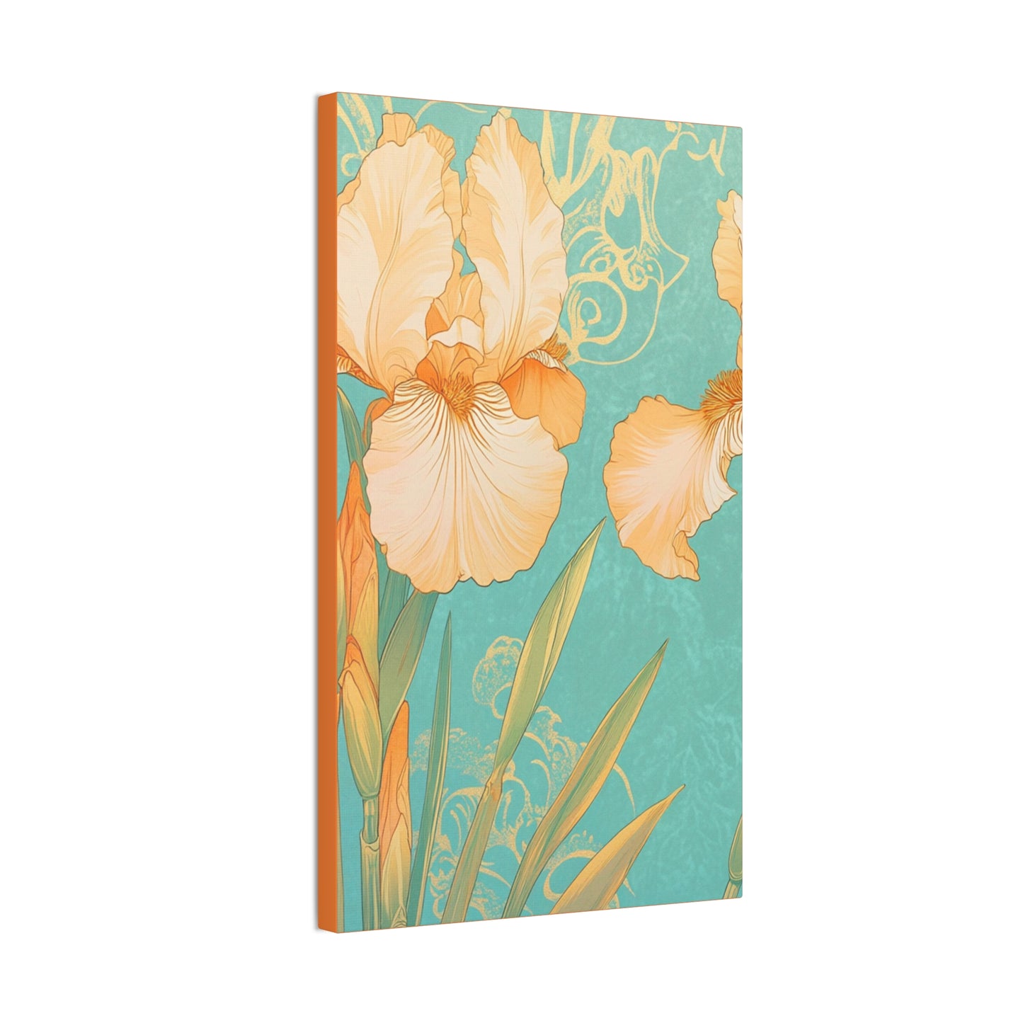 Iris Flowers on Turquois - Stretched Canvas