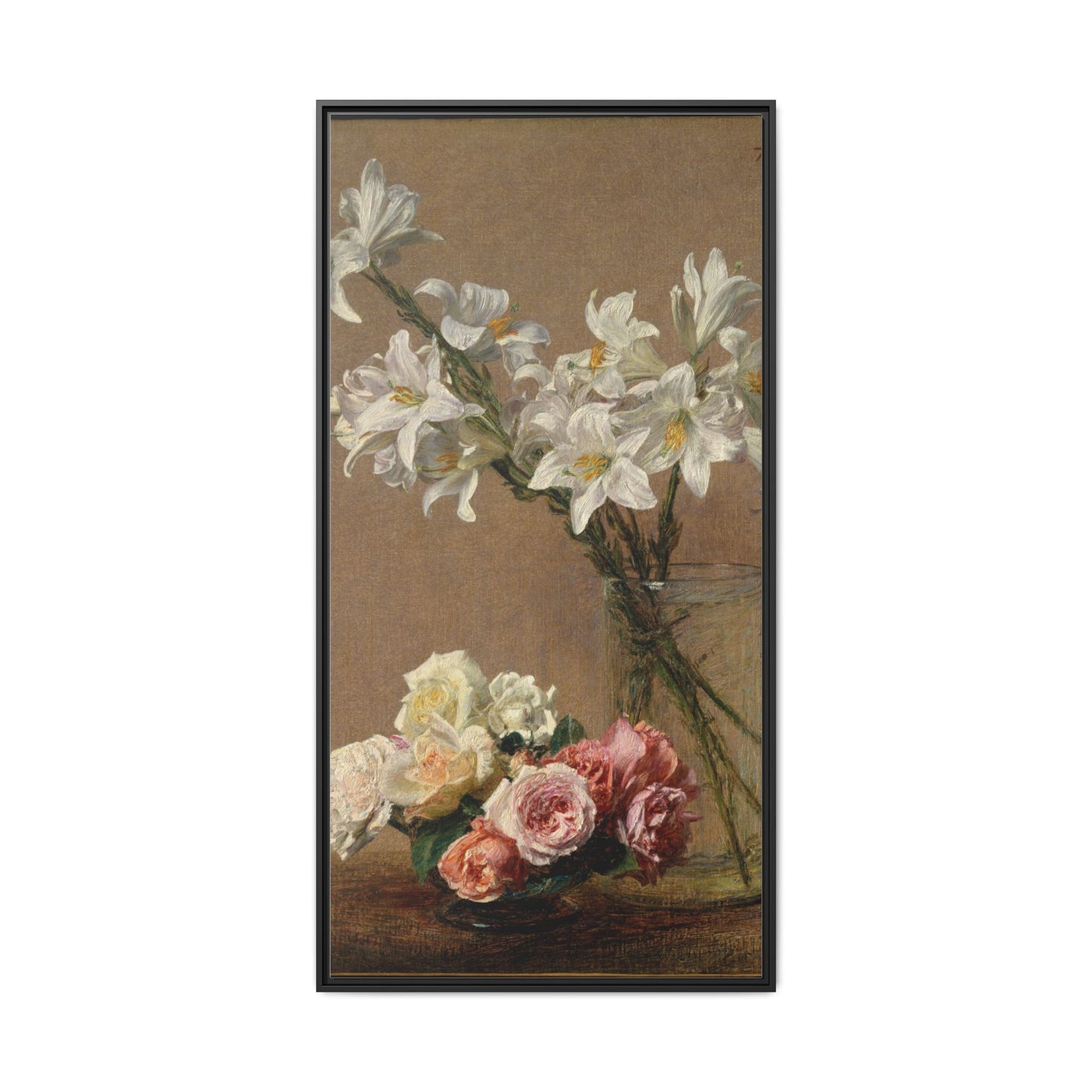 Henri Fantin-Latour : Roses and Lilies (1888) - Giclee Fine Art Print - Museum Collection Framed Canvas Print