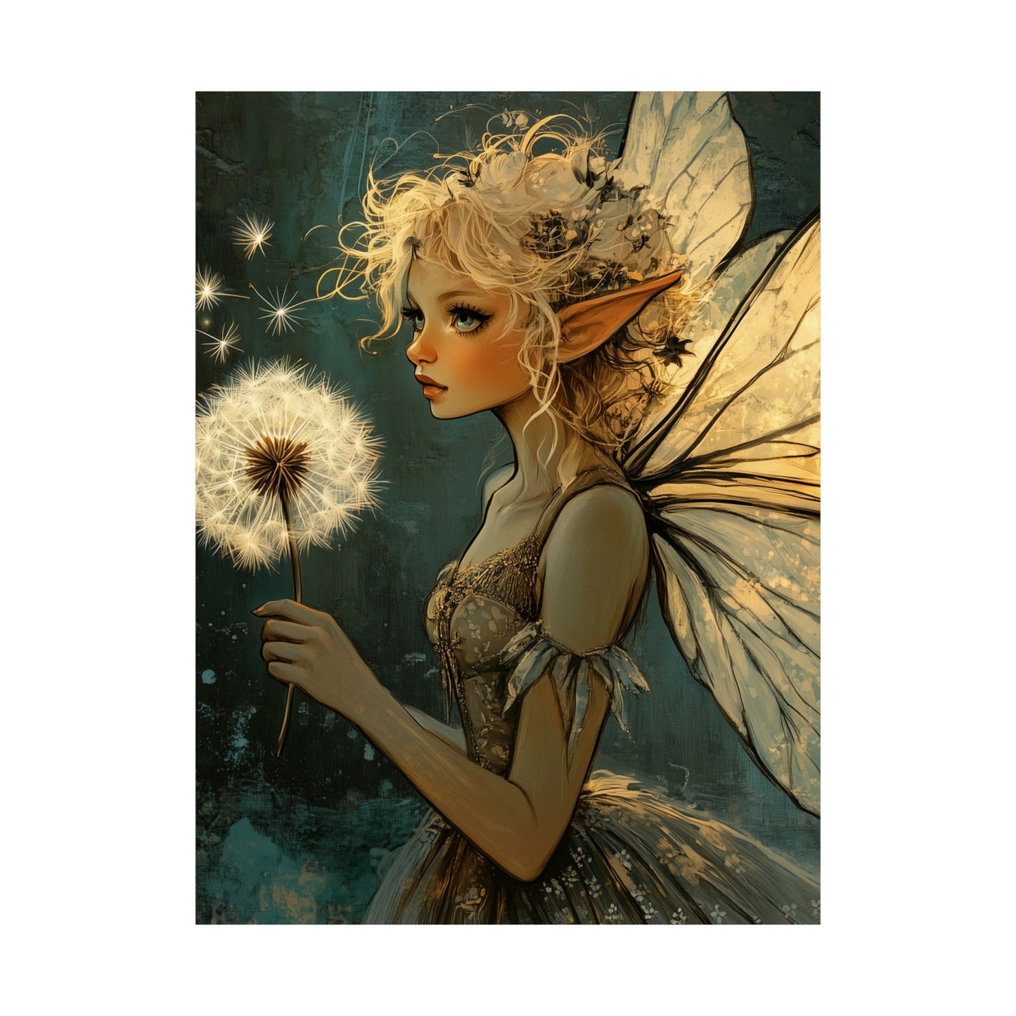 Best Wishes For You - Fairy with Dandelion - Flowers & Fairies Series - Enchanting Wall Art - Vertical Poster - Whimsical Wall Art for Dreamers