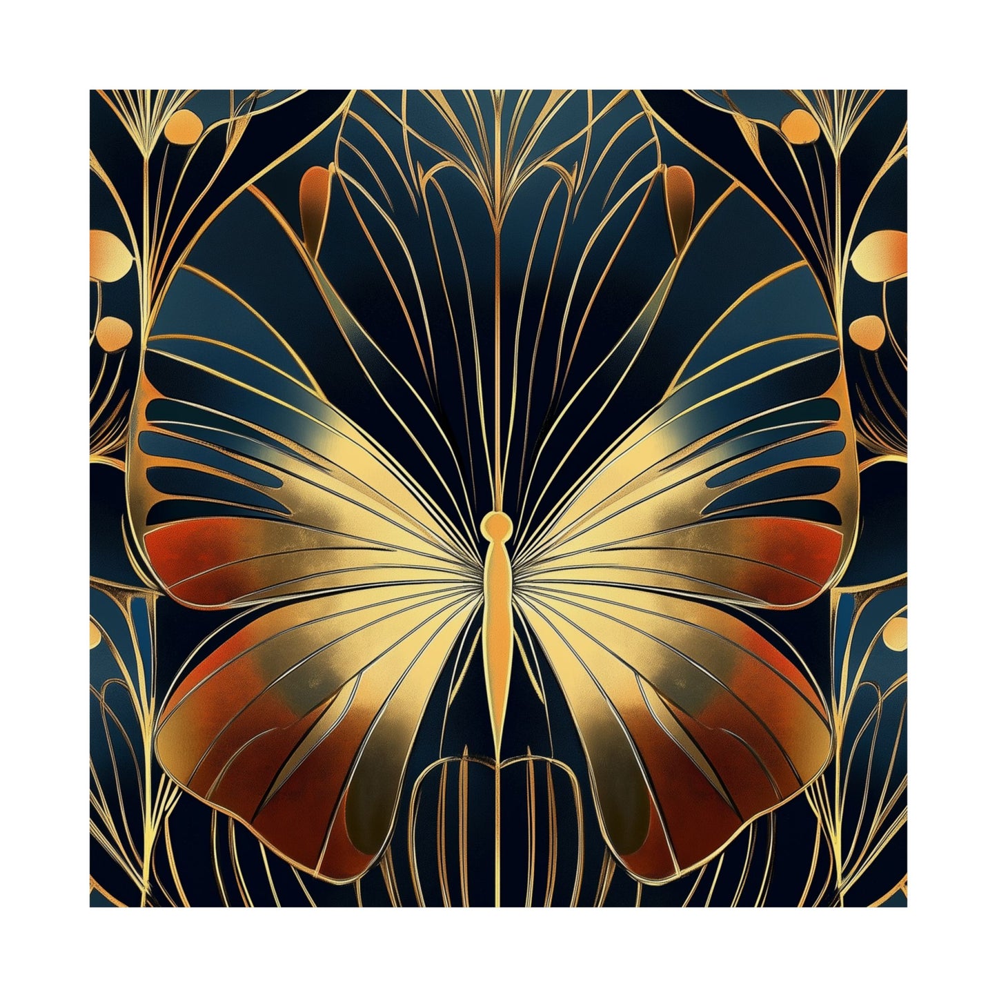 Art Deco Golden Butterfly Fine Art Print - Matte Vertical Poster - Vibrant Home Décor - Chic Style