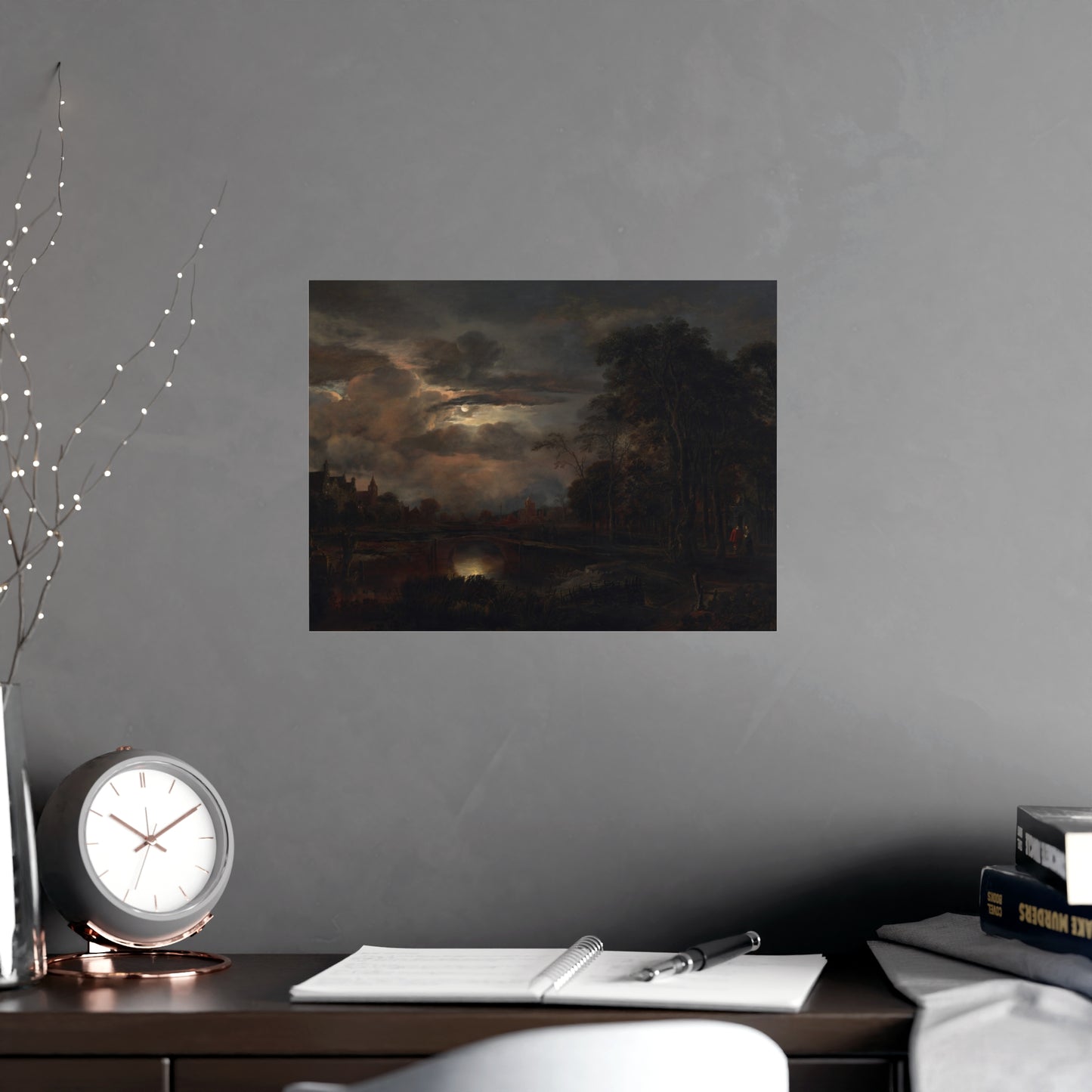 Moonlit Landscape with Bridge - Romantic Night Fine Art Poster