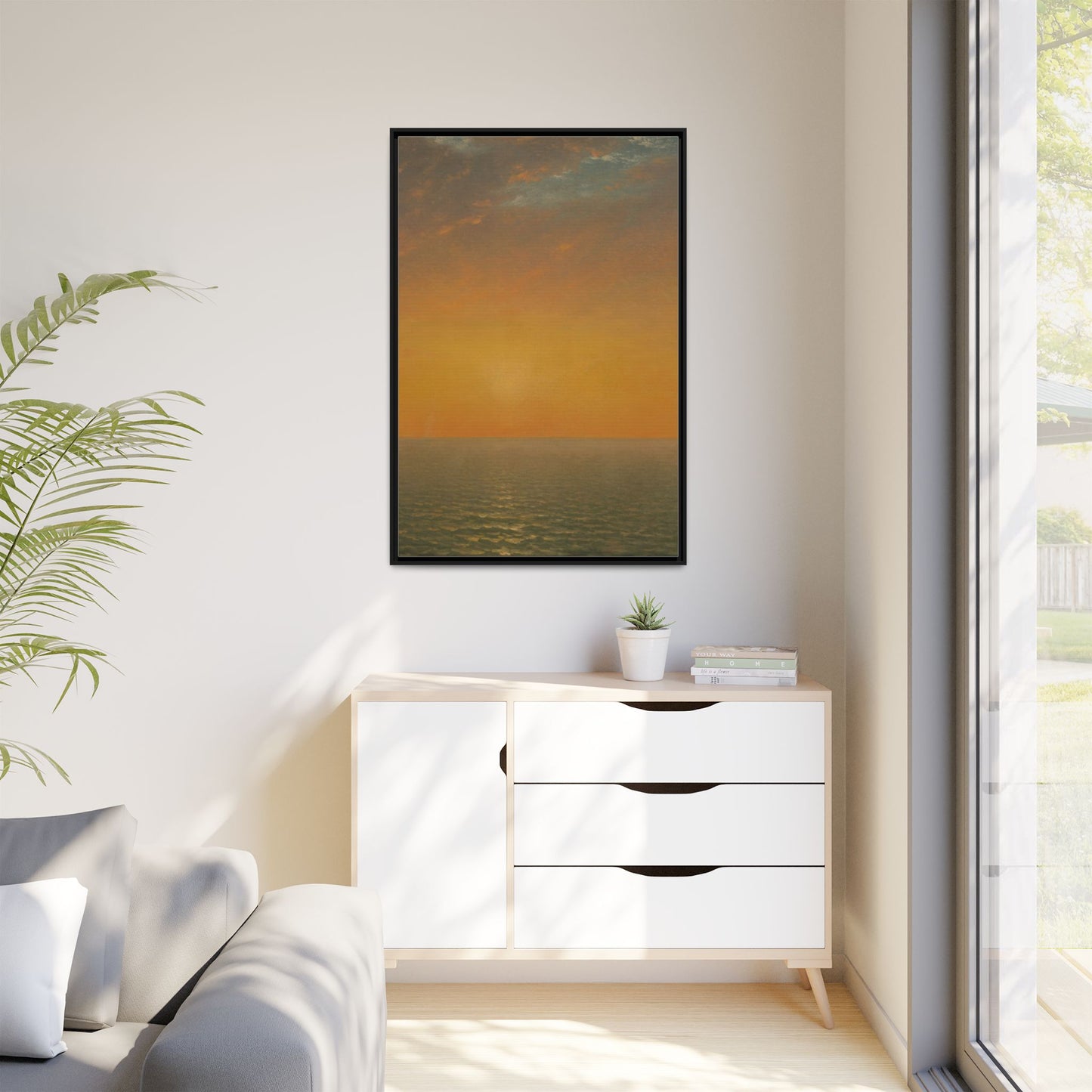John Frederick Kensett : Sunset on the Sea (1872) - Museum Collection - Framed Canvas Print