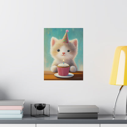 Cute Kitten Birthday Poster - Cat Café - Whimsical Animals - Adorable Kitten Wall Art