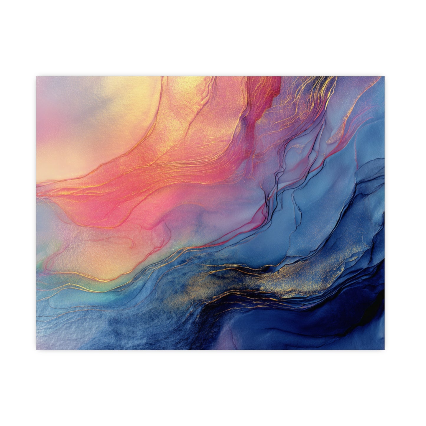 Muse (Style C) - Modern Abstract Fluid Art - Blue/Pink with Gold Highlights - Giclee Fine Art Print