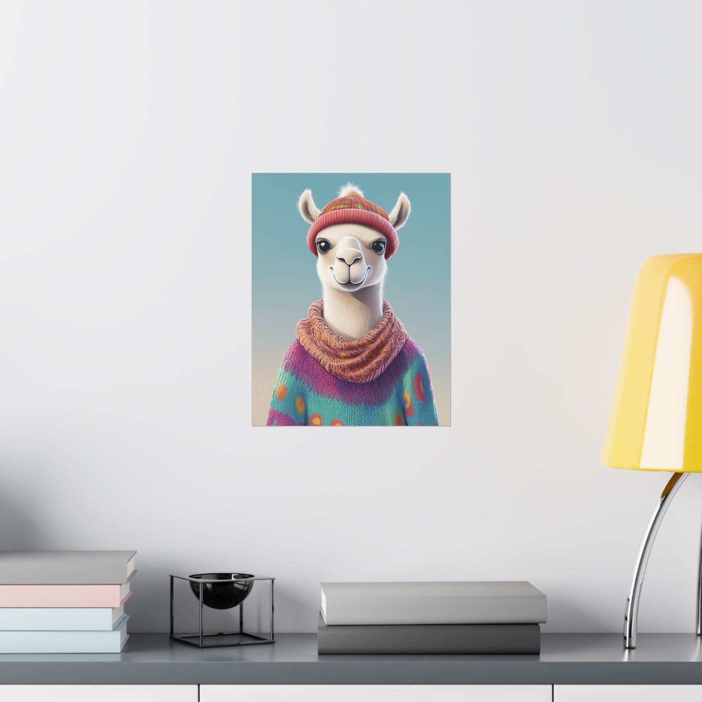 Cozy Llama Art Print - Whimsical Animals - Horizontal Matte Poster for Wall Art