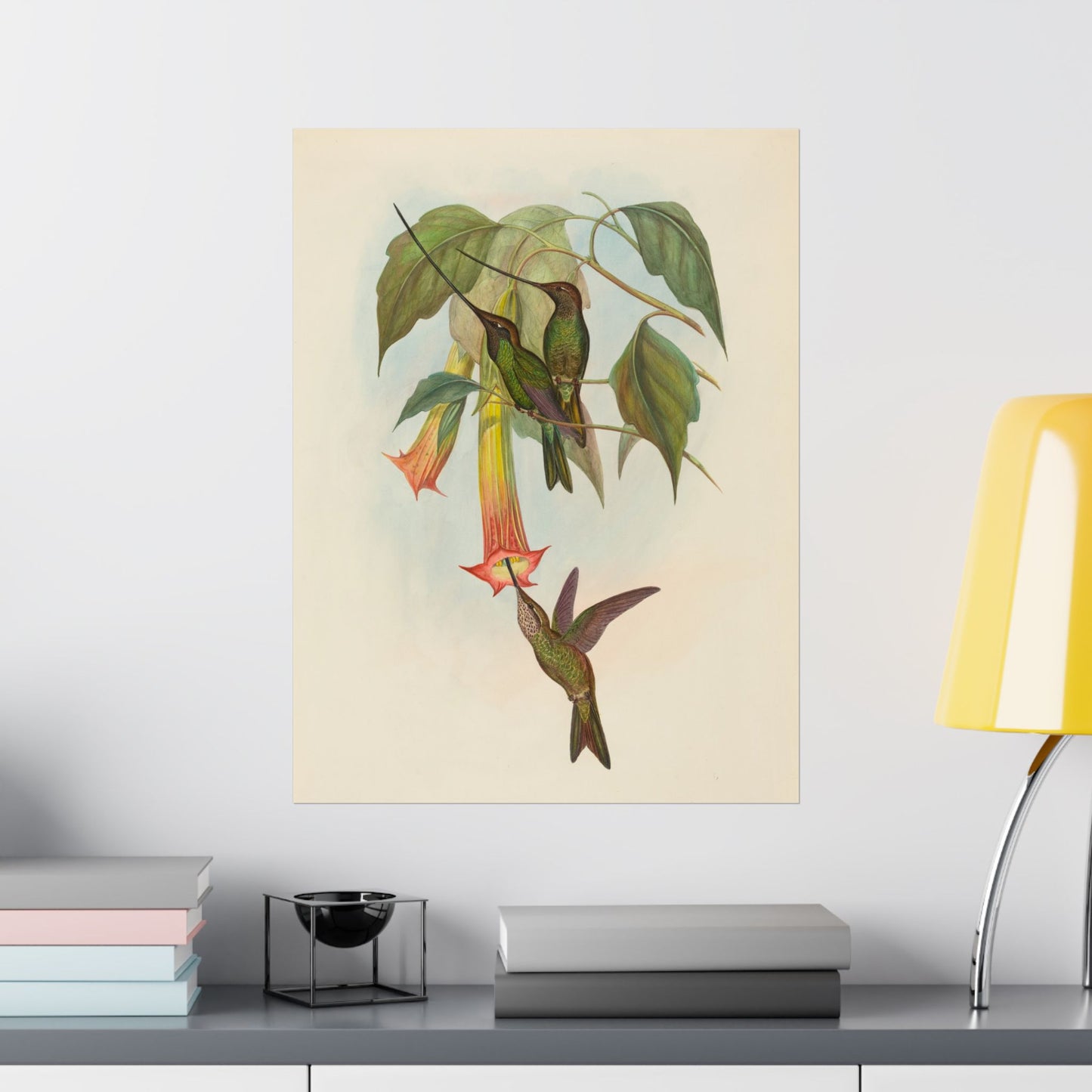 Hummingbird Botanical Art Print - Matte Vertical Poster - Nature Inspired Wall Art - Vintage Bird Watcher Art