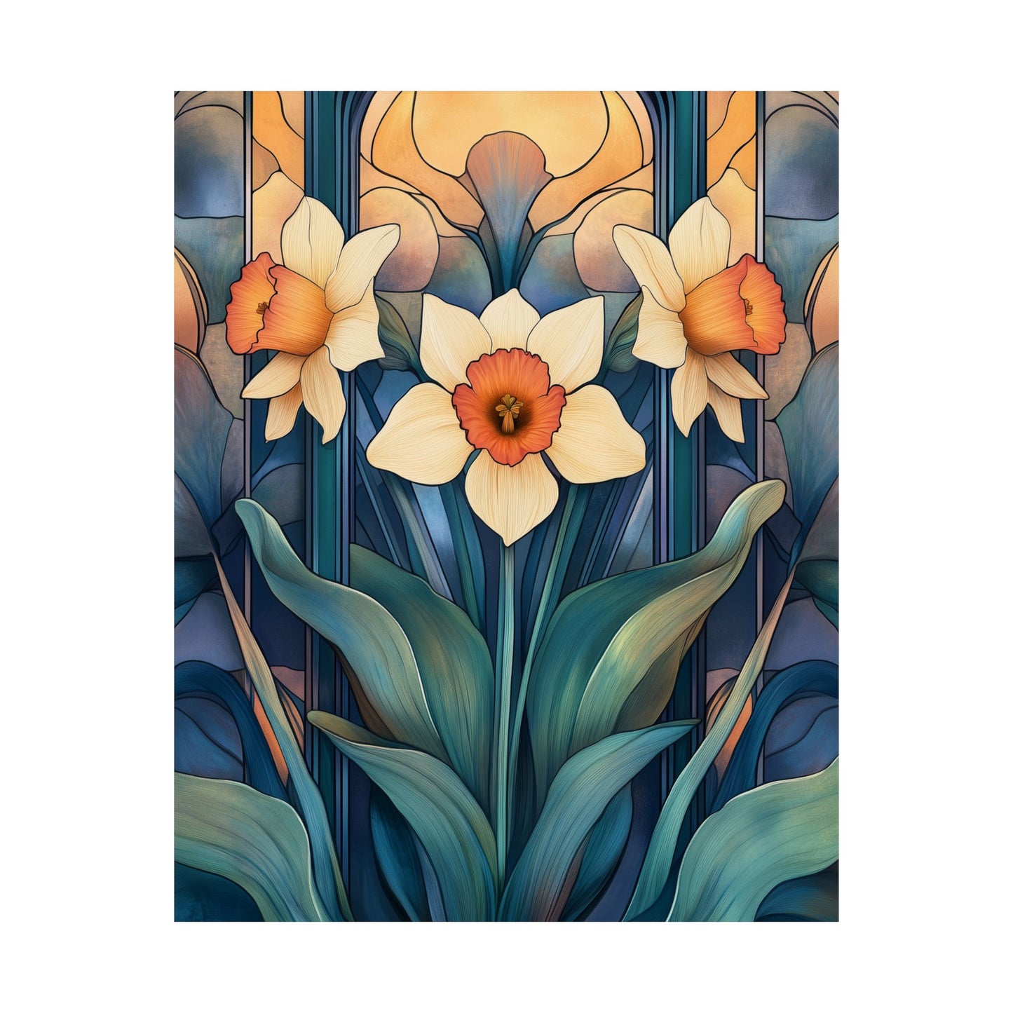 Elegant Daffodil Floral Fine Art Print - Matte Vertical Poster - Daffodil Art Print for Home Décor