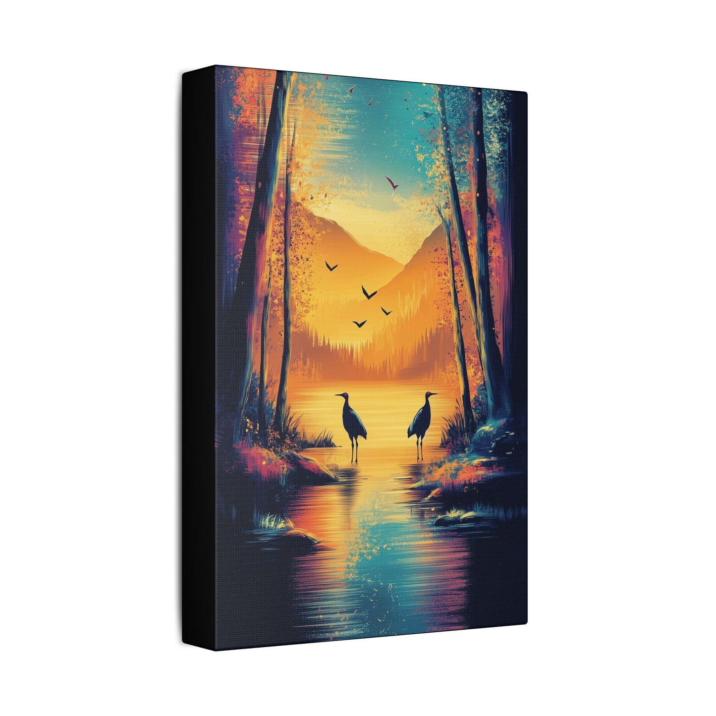 Cranes at Sunset - Delight in Nature Series - Fine Art Print on Canvas