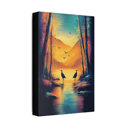 Cranes at Sunset - Delight in Nature Series - Fine Art Print on Canvas