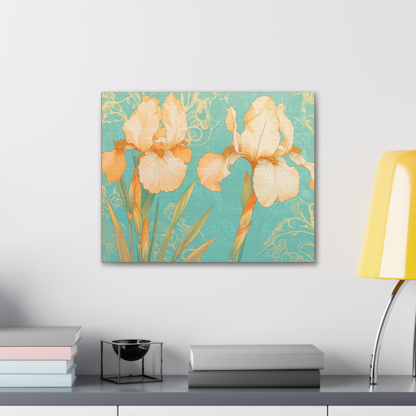 Iris Flowers on Turquois - Stretched Canvas