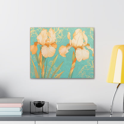 Iris Flowers on Turquois - Stretched Canvas